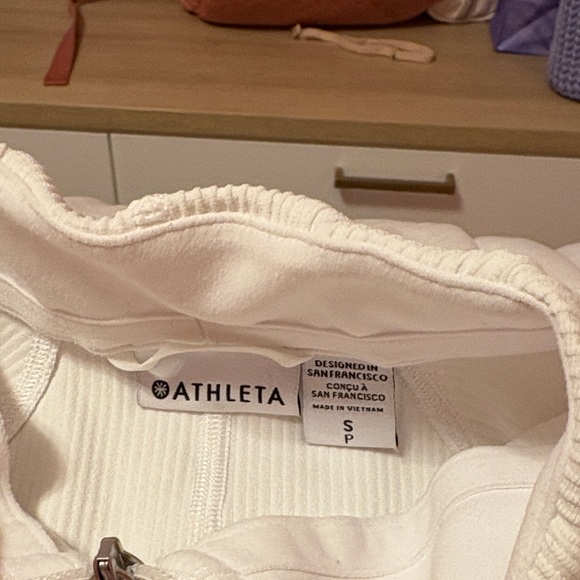 Athleta Women's Cream Ribbed Bomber Jacket - Picture 8 of 11